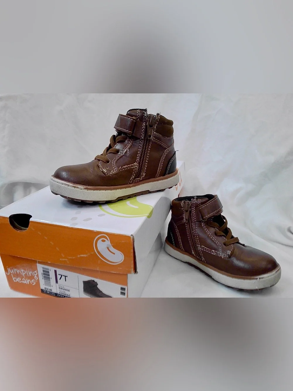 jumping beans Brown Kids High-Top Boots with Side Zipper and Strap